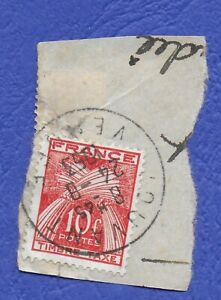TIMBRE TAXE FRANCE 1953 GERBE DE BLÉ, ORANGE 10 F OBLITÉRÉ SUR FRAGMENT