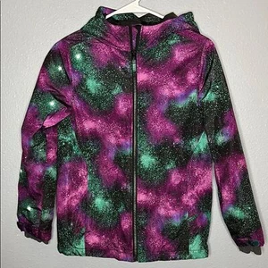 Lands End Insulated Purple Green Sky Space Scene Hooded Jackets Size M (10-12) - Picture 1 of 11