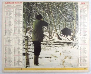 Almanach des P.T.T. 1976 Chasseur au sanglier & Retour de chasse chiens & gibier - Imagen 1 de 2