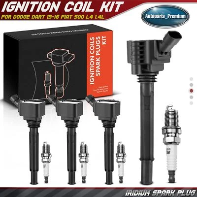 4x bobina de ignição e 4x kit de vela de ignição de irídio para Dodge Dart 13-16 Fiat 500 1.4L - Imagem 1 de 4