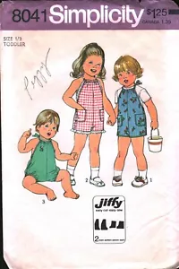 8041 Vintage Simplicity Sewing Pattern Girls 1970s Toddler Jiffy Short Jumpsuit - Picture 1 of 2