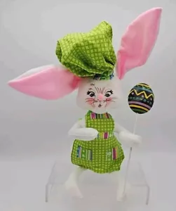 Annalee 2008 Large 12” Bunny Rabbit with Chocolate Candy Egg Green Outfit Hat - Picture 1 of 6