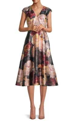 AIDAN MATTOX Floral Jacquard Fit And Flare Cocktail Dress (size 6) - Image 1 of 4