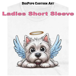 Camiseta DigiPups West Highland Terrier perro memoria alas de ángel dibujos animados damas - Imagen 1 de 4