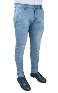 Jeans pantaloni uomo celeste Denim chiaro slim fit casual stretch da 42 a 60 - Foto 1 di 3