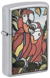 Zippo 46142, Pair of Parrots Design,  High Polish Chrome, Fusion Lighter, NEW - Picture 1 of 3