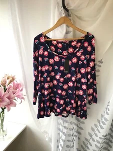 M&Co Floral Jersey Top BNWT Size 20 Navy Blue Mix - Picture 1 of 3