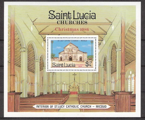 St Lucia 1986 Christmas Churches Souvenir Sheet MNH (SC# 871) Cover