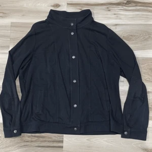 Eileen Fisher Cotton Stretch Jersey Snap Full Zip Up Jacket Black Women’s XL - Picture 1 of 3