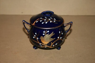 Chaudron en porcelaine bleue émaillé d'Or et fleurs bleues - Photo 1/2