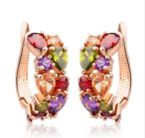 Women Elegant Crystal Rhinestone Ear Stud Colourful Earrings Fashion Jewelry - Picture 1 of 5