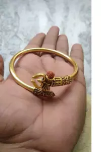 lord shiva rudraksha damru Designer gold colour Bracelet kada for Men & Women - Picture 1 of 3