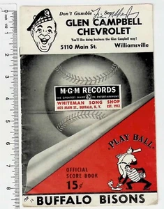 Libro de marcadores de béisbol 1958 Buffalo Bisons Glen Campbell Chevrolet - Imagen 1 de 6
