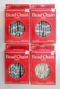 Vintage BEAD CHAIN GARLAND Lot of 4 Boxes Christmas Tree Garland Tarnish Proof - Picture 1 of 5