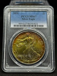 2001 ASE American Silver Eagle $1 PCGS MS67 Toned (es073) - Picture 1 of 2