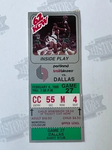 1986 Mavericks at Portland Trail Blazers Ticket 2/6/86 Clyde Drexler 16 Points - Picture 1 of 2