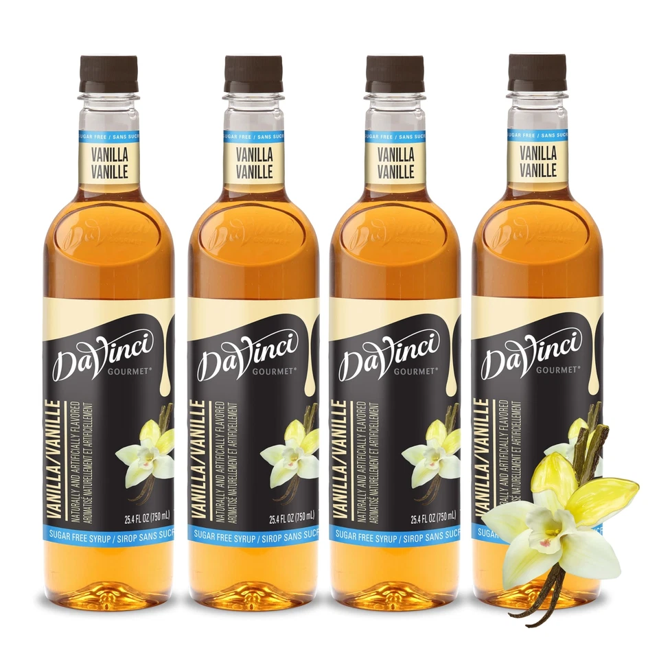 Jarabe de vainilla sin azúcar DaVinci Gourmet paquete de 4 potenciadores de bebidas de 25,4 fl oz Foto 1 de 4