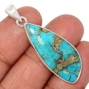Composite Turquoise With Pyrite 925 Sterling Silver Pendant Jewelry CP62160 - Picture 1 of 1