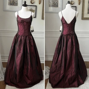 Vintage NWT NOS 90s Jessica McClintock GunneSax Burgundy Underboob Corset Gown D - Picture 1 of 13