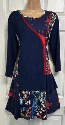 JOE BROWNS ‘Mix It Up’ Navy Soft Stretch Jersey Floral Tiered Tunic Dress 16 NWT - Image 1 of 4