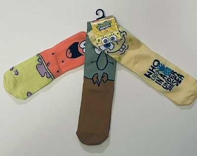 NUEVO CON ETIQUETAS Pantalones Cuadrados Bob Esponja 3 Pares CALCETINES (Se Adapta a Zapato 7.5-3.5) Foto 1 de 2