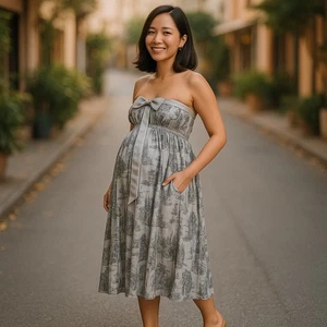 Maternal America Damen Kleid L silbergrau trägerlos formell Burnout Blumen NEU - Bild 1 von 8