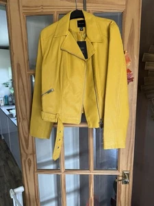 new look yellow faux leather biker jacket - Picture 1 of 2