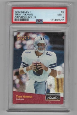 TROY AIKMAN 1993 SELECT FOOTBALL #5 GRIDIRON SKILLS PSA 9 MINT DALLAS COWBOYS - Image 1 of 2