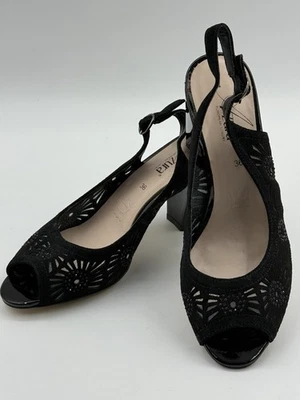 Azura European Luxury Black Sparkle Peep Toe Block salto patenteado tamanho 36 EUA tamanho 5.5/6 - Imagem 1 de 4