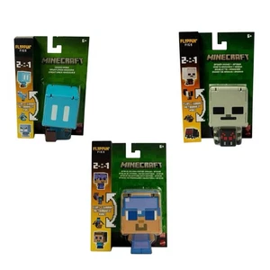 2025 Minecraft Flippin’ Figs 2-in-1 Lot of 3- MAGIC MOBS-Steve Enchanted-Spider - Picture 1 of 3