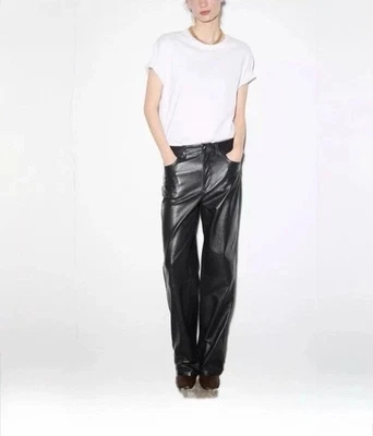 Zara Women Faux Leather Pleather Black Wide Leg Pants Trousers Chic Bikercore XS - Image 1 of 4