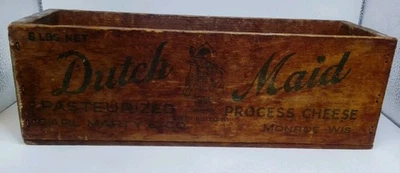 Винтажная деревянная коробка с сыром Dutch Maid 5 фунтов логотип Monroe Wisconsin Girl белый американский  - Изображение 1 из 4
