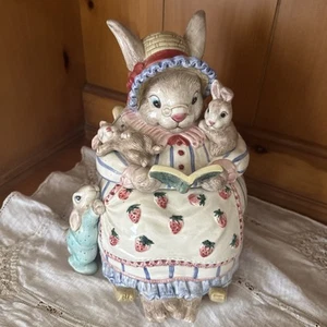 Tarro de galletas vintage 1992 Fitz & Floyd “Bunny Bonnet Hill” Bunny Cookie coleccionable. - Imagen 1 de 8