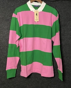 Camisa de Rugby Blazers de Remo Hombres Talla XL Verde Rosa Rayas Algodón NUEVA - Imagen 1 de 4