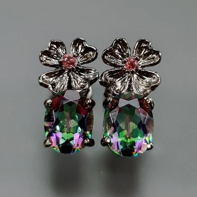 Handmade Natural Mystic Quartz Earrings 925 Sterling Silver /E126831 - Image 1 of 4