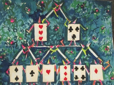 Figuras de tarjeta surrealistas modernistas abstractas francesas Andre Delfau pintura gouache de colección Foto 1 de 4