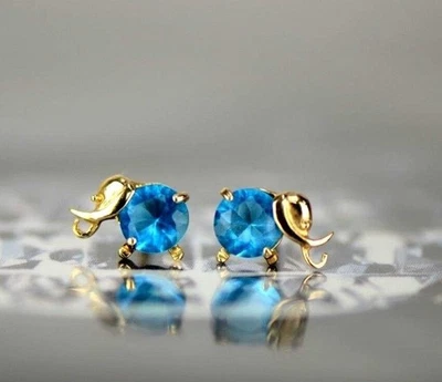 Pendiente trasero con tornillo de piedra de nacimiento de elefante de oro amarillo de 14k Foto 1 de 4