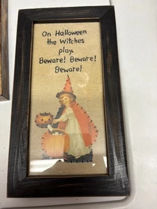 VINTAGE HALLOWEEN PICTURE OF A CUTE WITCH Needlepoint - Picture 1 of 5
