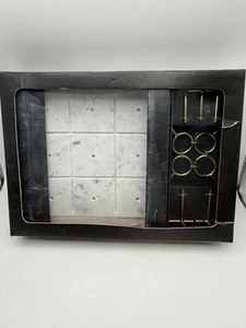 Marble Tic Tac Toe Game Gold White Indoor Outdoor Tabletop Home Decor - Picture 1 of 4