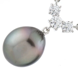 MIKIMOTO Necklace Black Butterfly Pearl 11.0-12.6mm Diamond 18K White Gold Japan - Picture 1 of 5
