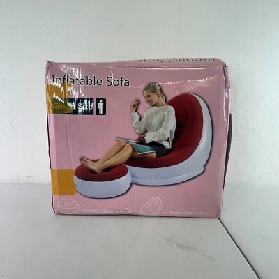 Bolsa de frijoles perezosos con sofá inflable bolsa de frijoles silla y soporte para piernas (rojo y blanco) Foto 1 de 4