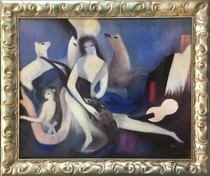 Marie Laurencin WOMAN and DEER Oil Painting Framed 20x24 Canvas **SALE - Picture 1 of 4