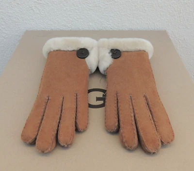 GUANTES DE INVIERNO UGG CASTAÑO VENTILACIÓN LATERAL BAILEY BOTÓN GAMUZA PIEL DE OVEJA ~PEQUEÑOS ~ NUEVOS Foto 1 de 4
