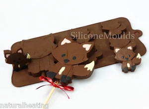 4+1 FOX Animal Novelty Chocolate Silicone Bakeware Cake Lolly Mould Candy Mold - Picture 1 of 3