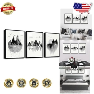 Elegant Black Framed Geometric Abstract Wall Art - 3 Piece Set for Modern Homes - Picture 1 of 8