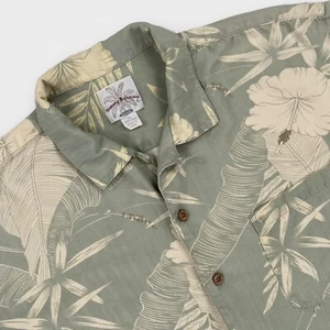 Camisa hawaiana de seda Tommy Bahama vintage para hombre mediana verde floral relajada Aloha - Imagen 1 de 12