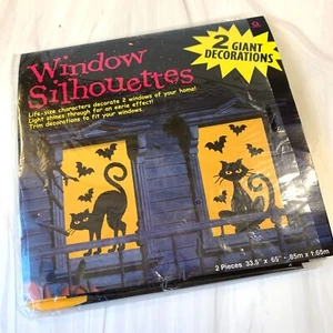 AMSCAN Window Silhouette Panels Halloween Decorations 34x65  BLACK CATS Set of 2 - Picture 1 of 8