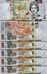Bahamas 50 Cents 1/2 Dollar, 2019, UNC, 5 Pcs LOT, P-New, QUE II - Picture 1 of 4
