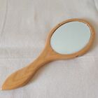 Vintage Beveled Glass Oak Wood Hand Mirror Hardwood Curved Handle Oval Frame MCM