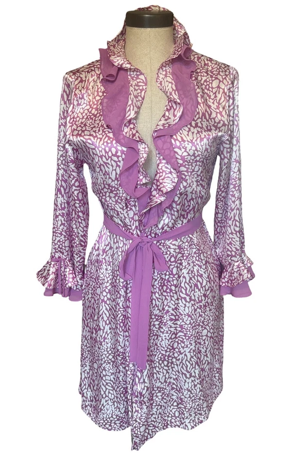 Oscar De La Renta Rosa Guepardo Bata Sedosa Sexy Cinturón M Ooohlala Foto 1 de 3